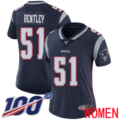 New England Patriots Football #51 100th Limited Navy Blue Women Ja Whaun Bentley Home NFL Jersey